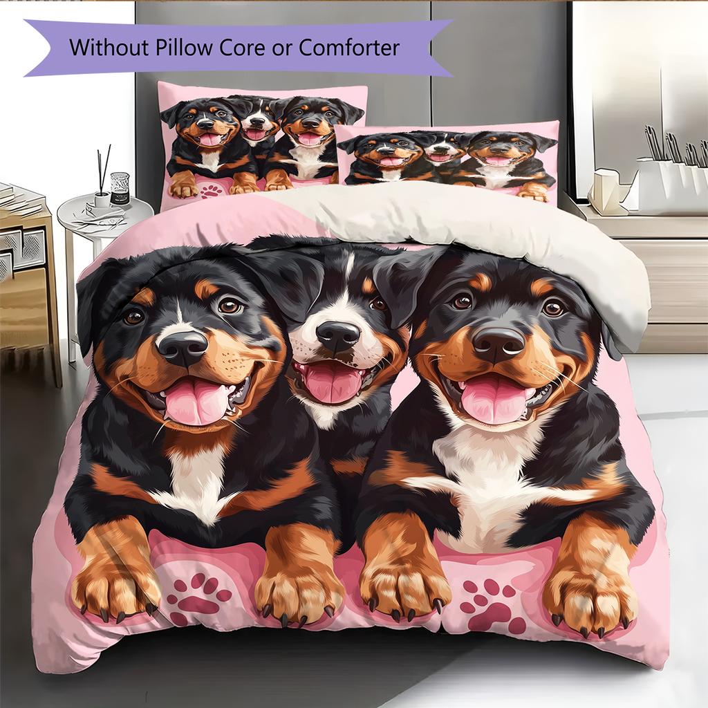 Pink Rottweiler Pattern Bedding Home Decoration Birthday Gift (1 * duvet cover + 2 * pillowcase, without core)