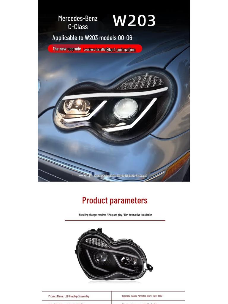 2000-2006 Mercedes-Benz C-Class W203 C200K LED Projector Headlights with DRL & Turn Signals
