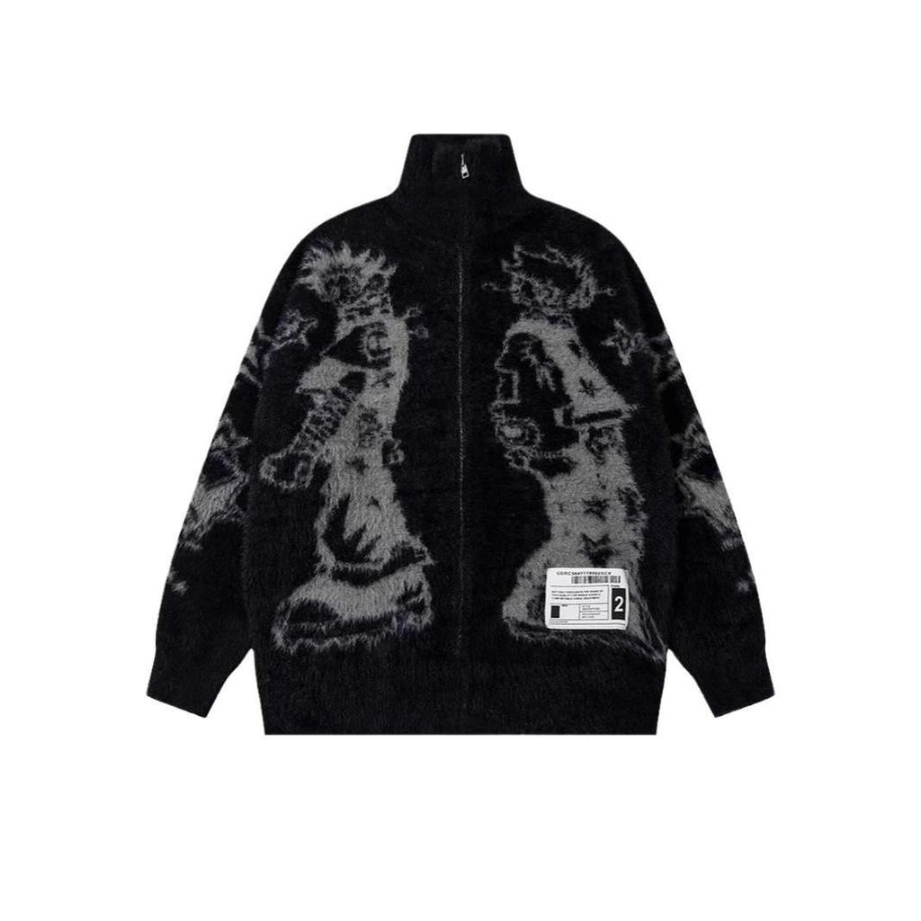 2024 Autumn/Winter Abstract Jacquard Loose Knit Cardigan for Men & Couples - Stylish & Unique