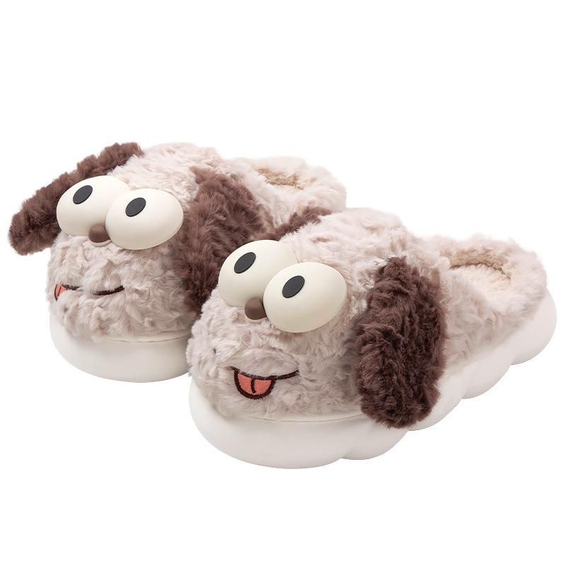 Cotton slippers women's autumn and winter outer wear cute puppy indoor home warm plush bag head thick bottom non-slip slippers