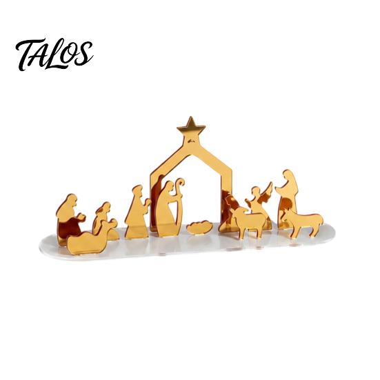 Reusable Holiday Display Christmas Acrylic Ornament, Mirrored Golden Silhouette Scene, Decorative Festive Desktop for Living Room Fireplace