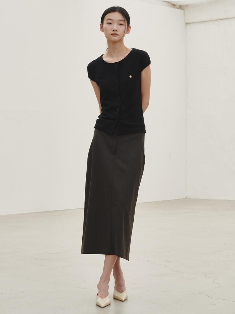 NOUVE Cap Sleeve Button T-Shirt - Black