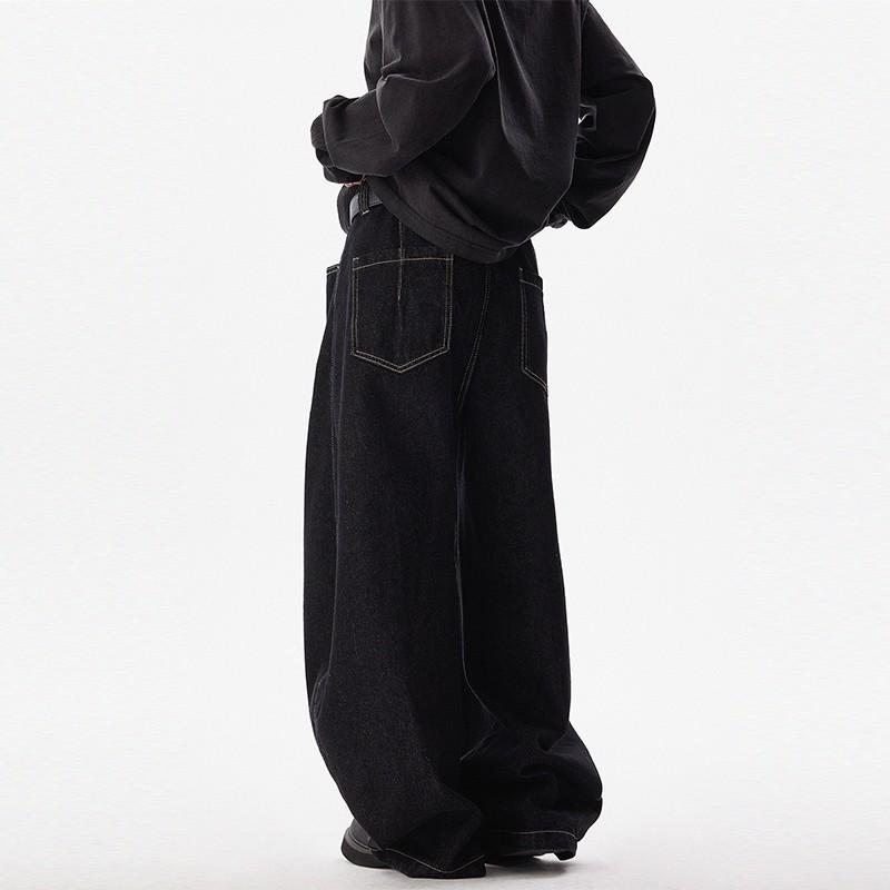 Unisex American Retro Slimming Washed Denim Straight-Leg Jeans with Row Button Design