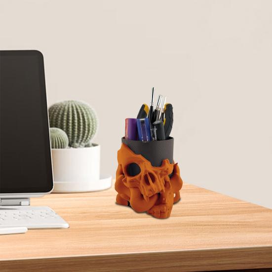 Skull Pen Holder Makeup Brush Holder Bathroom Storage Holder Skeleton Desk Organizer for Keys Cosmetic Tools Halloween Decorations