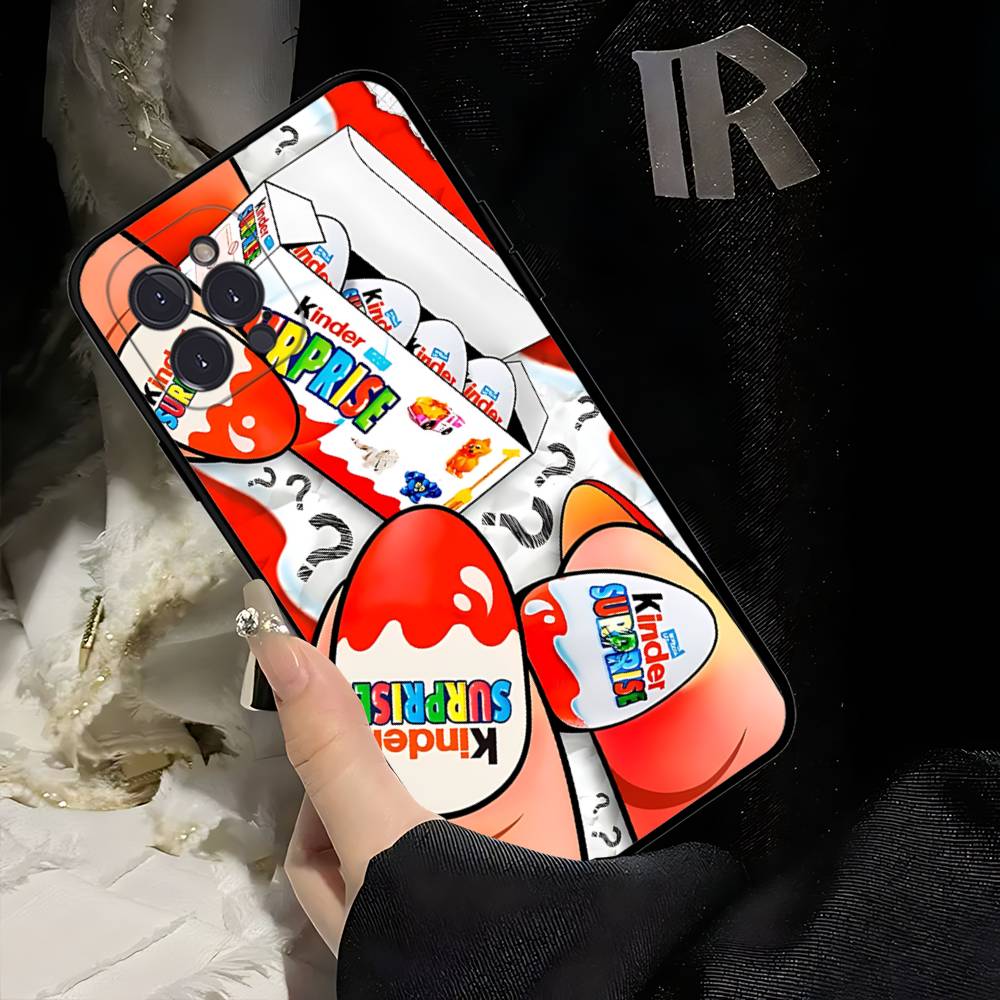 Cute Kinder Surprise Eggs Logo Phone Case For Iphone 17 16 15 14 13 12 11 Pro Max Plus Black Shell Cover Case