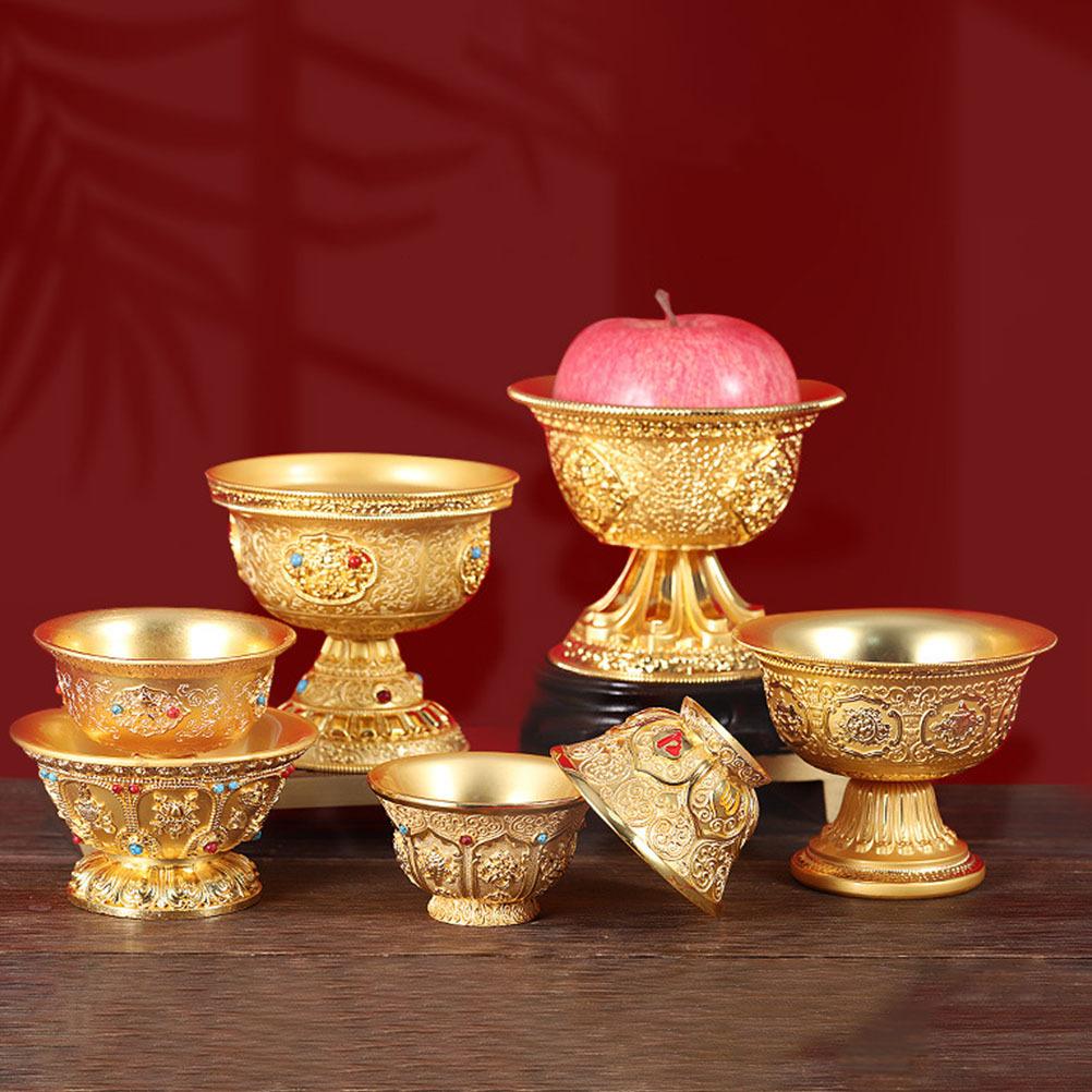 Copper Water Offering Bowl Rust-Resistant Polished Golden Buddhist Worship Bowl for Home Temple Office Yoga Meditation
