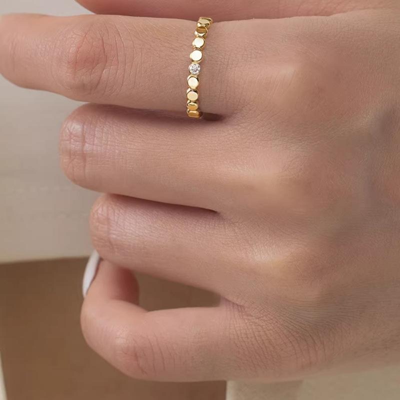 Minialist Beaded Gold Color Ring for Women Thin Band Stackable Party Daily Simple Versatile with CZ Dainty Finger Jewelry