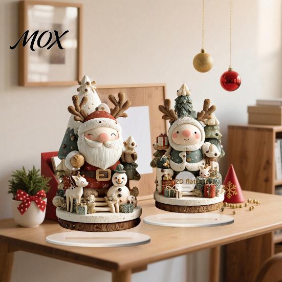 Decorative Holiday Figurines Christmas Candle Ornament, 2D Flat Acrylic Ornament with Base, Tree Decorations Snowman Reindeer Festive Table