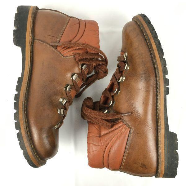 80.-90. léta Vintage Kožené Turistické/Trekkingové Boty s Vibramovou Podrážkou Velikost 25.0-25.5-26.0 Hnědé(POUŽITÝ)