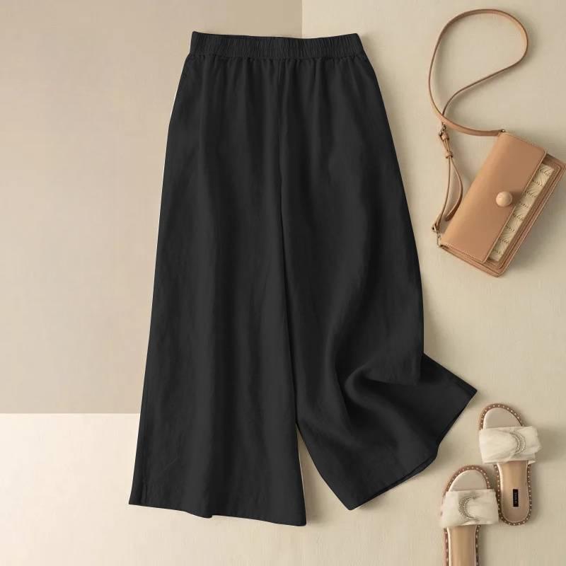 

Женские тонкие летние повседневные брюки из хлопка и льна большого размера с эластичной талией и широкими штанинами свободного кроя M