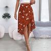 Dámské elegantní sukně jaro/léto květinové asymetrické volány s vysokým pasem