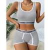 Atmungsaktiver, einfarbiger Sport-BH und Slip, Dessous-Set mit Push-Up-BH und Slip, Dessous und Unterwäsche für Damen