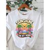 Women White T-Shirt Summer Vibes Tropical Beach Print Soft Cotton Short Sleeve Crew Neck Summer Daily Wear Tee