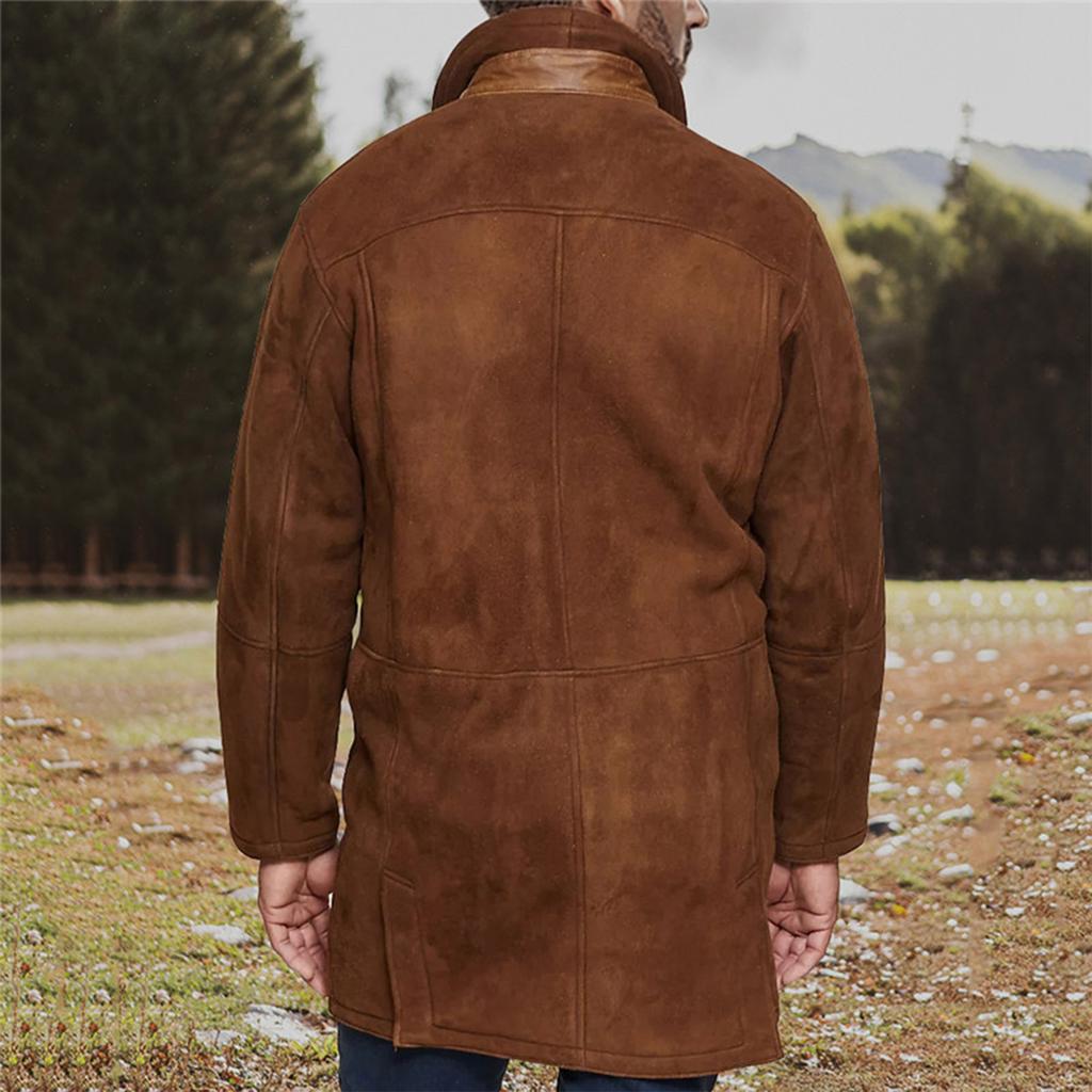 Men's Solid Color Splicing Button Pocket Work Jacket Men's Casual Long Coat