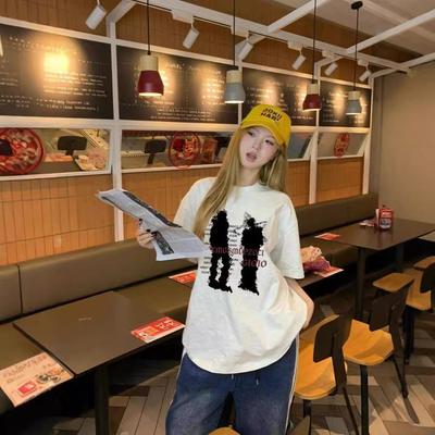 T-shirt Retro Americana da Donna Taglie Forti, Manica Corta, Cotone, Design Ampio