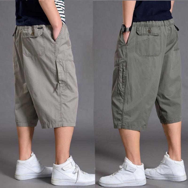 Shorts Casuales de Algodón Finos para Hombre de Verano Pantalones Jogger Cargo Sueltos con Cintura Elástica Pantalones Rectos de Calidad para Hombre