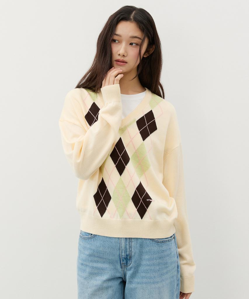 CITYBREEZE Argyle V-Neck Knit_Beige