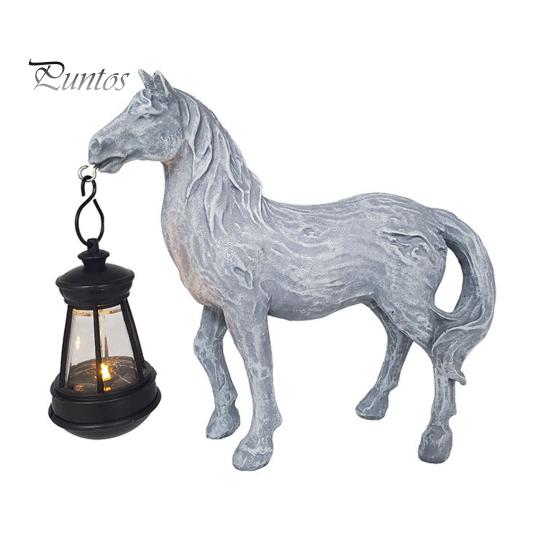 Patio Resin Decoration Solar Garden Horse Figurine Sculpture with Lantern Animal Desktop Retro Statue for Farmhouse Home Indoor Outdoor Decor Yard Art
