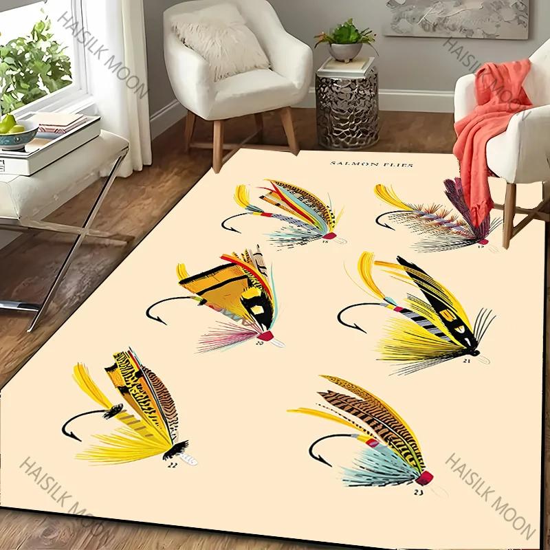 3D HD Fish Bait Pattern Carpet Bedroom Floor Living Room Office Mat, Durable Machine Washable Rug Non-slip Exquisite Home Decor