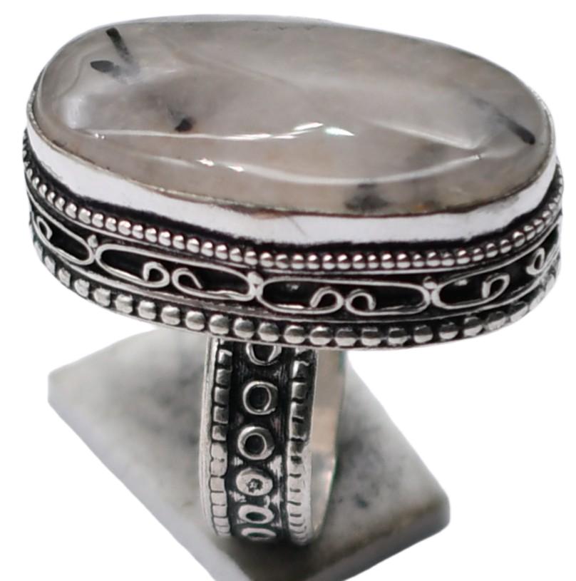 Black Rutile Natural Gemstone Ethnic Antique Design Ring US Size-7 A193