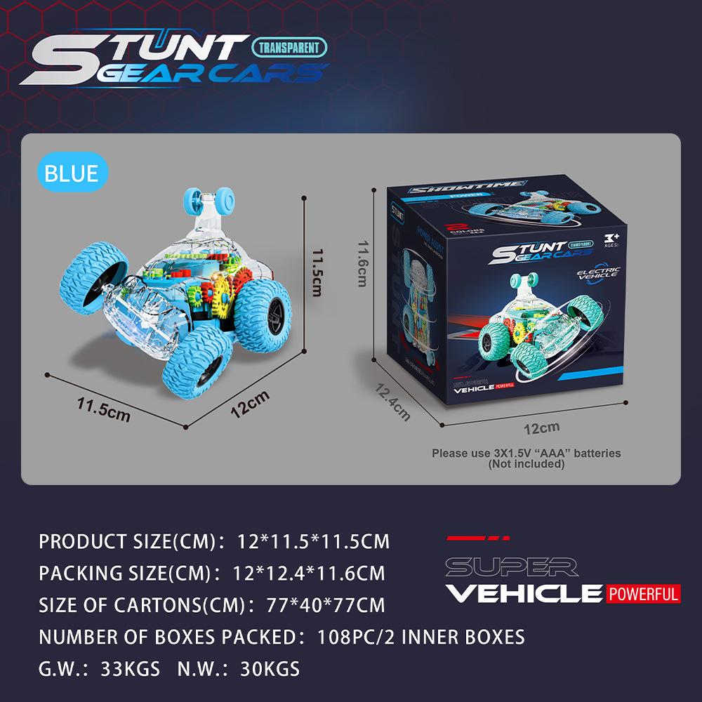 

Игрушечный самосвал с зубчатым колесом, электрический прозрачный универсальный автомобиль, внедорожник с переворачивающимся трюком синий