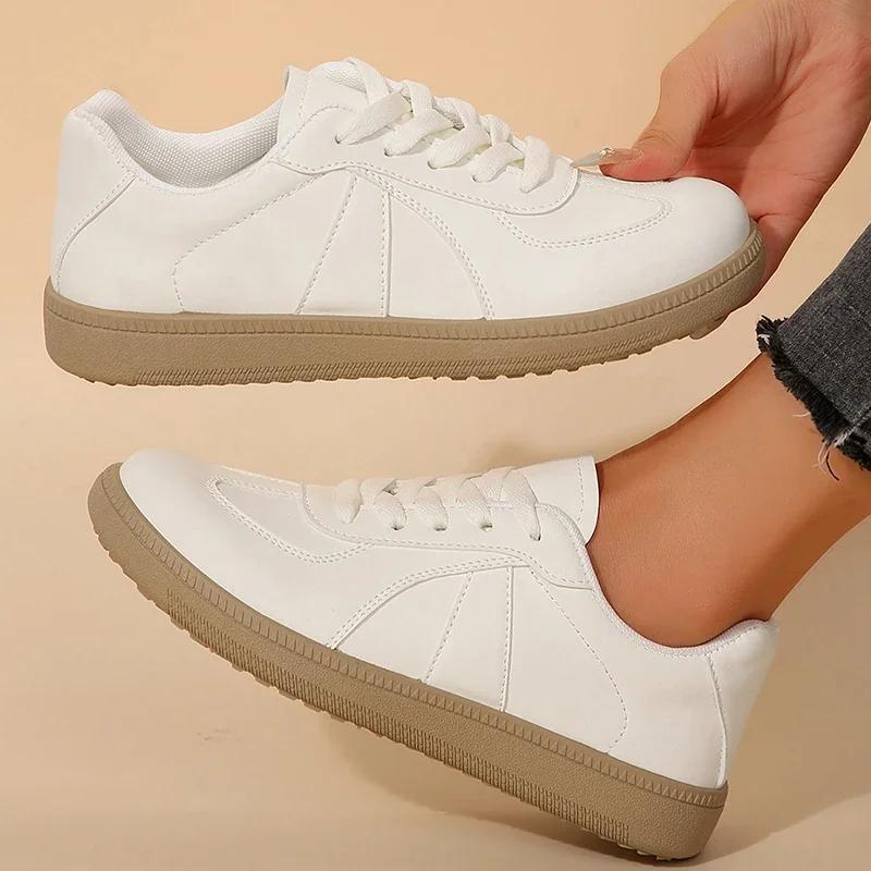 

Lightweight Comfort Flat Shoes for Women 2025 Autumn Thick Sole Lace Up Sneakers Woman Breathable Non Slip Platform Casual Shoes 35 бежевий