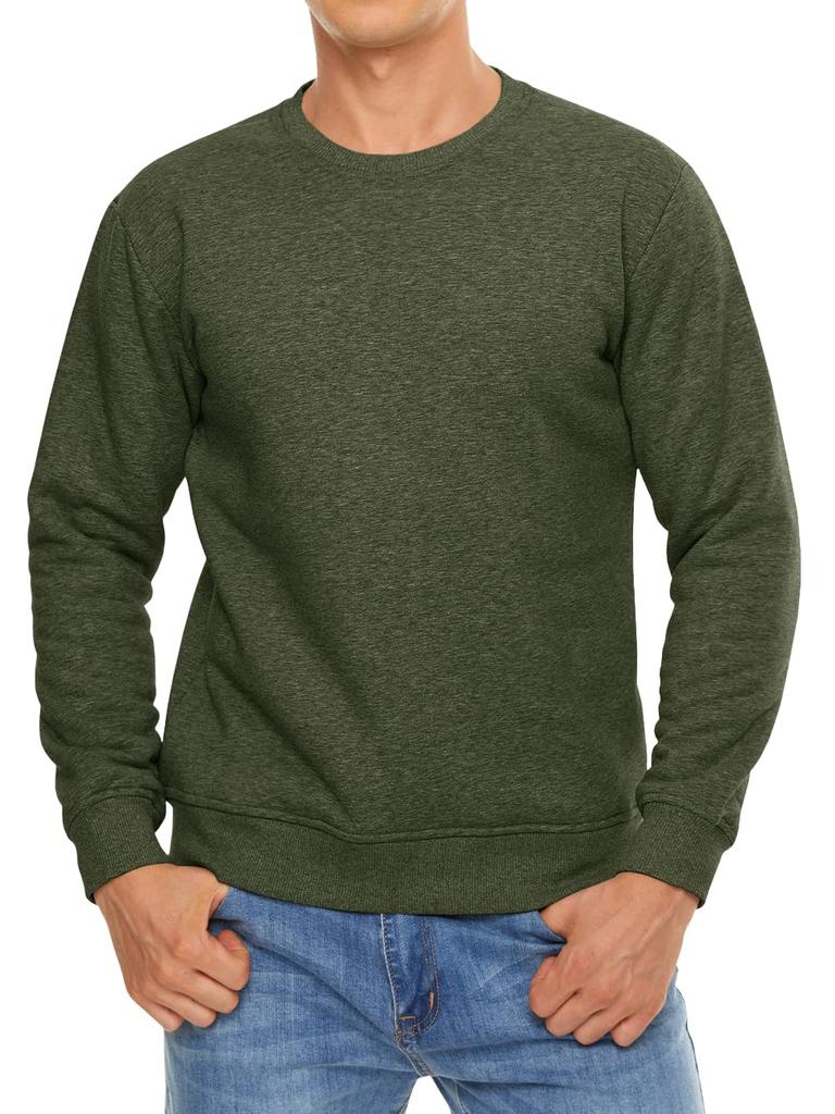 TACVASEN Soft and Comfortable for Round Solid Work Long Army Size S Men's Fleece-Lined Sweatshirt, Winter, Neck, Color, Casual, Outerwear, Sleeves,