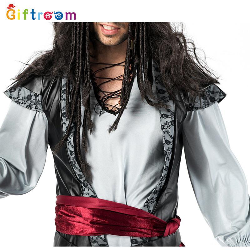 Fashionable Fabric Polyester Black And White Pirate Costume For Men Great For Halloween And Events