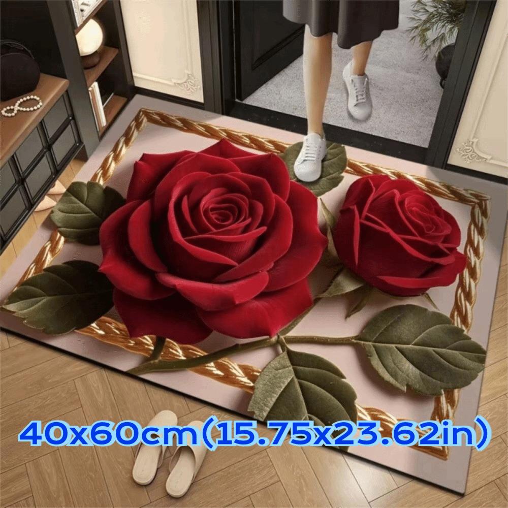 

Non-slip Flower Carpet Special-shaped Door Rug Quick Dry Blanket Home Decoration Red-40x60cm