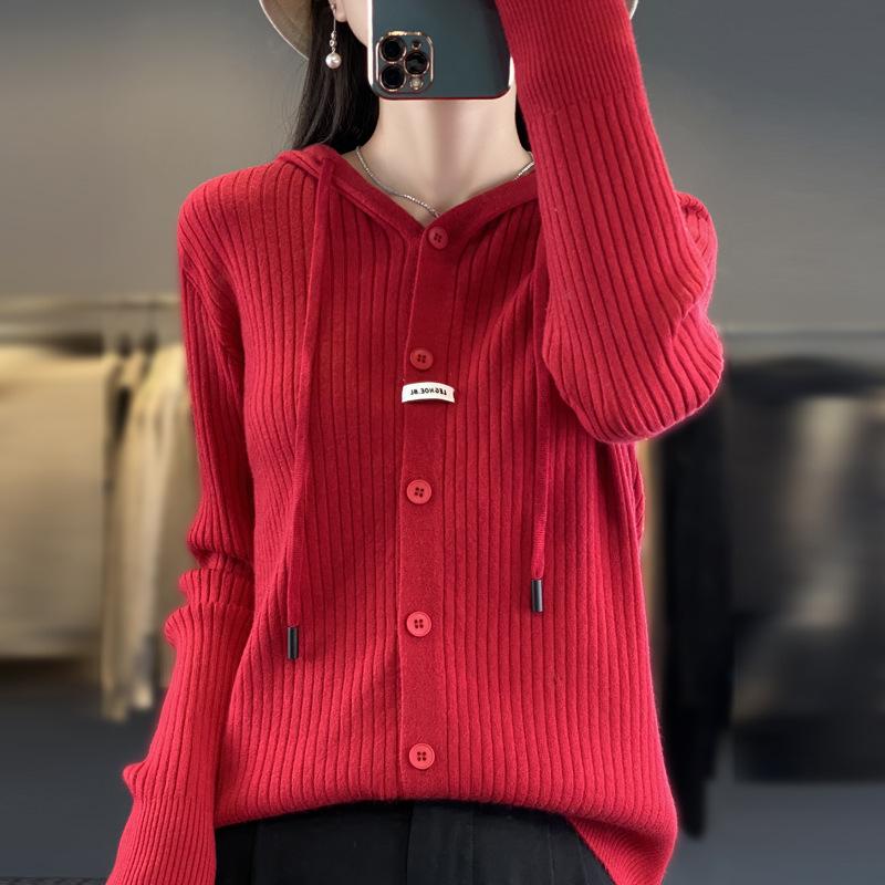 Cardigan cu glugă tricotat pentru femei Toamnă și Iarnă Nou la modă și versatil Hanorac îngroșat Moale și prietenos cu pielea Jachetă hanorac