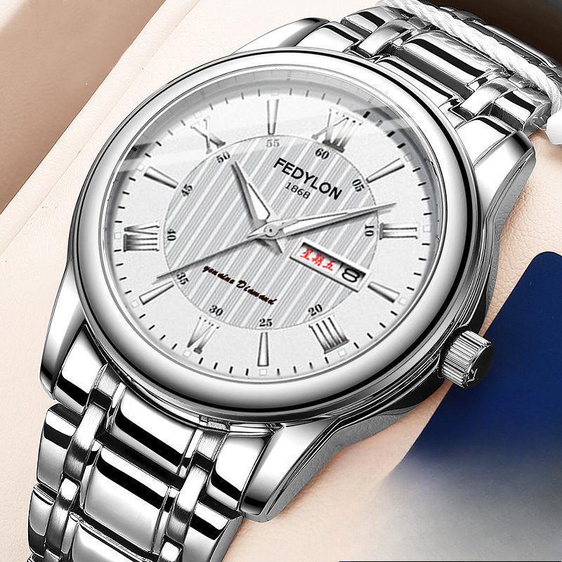 Ceas de mână cu cuarț automat, impermeabil, nemecanic, cu calendar dublu, luminos, versiune coreeană, curea din oțel, la modă