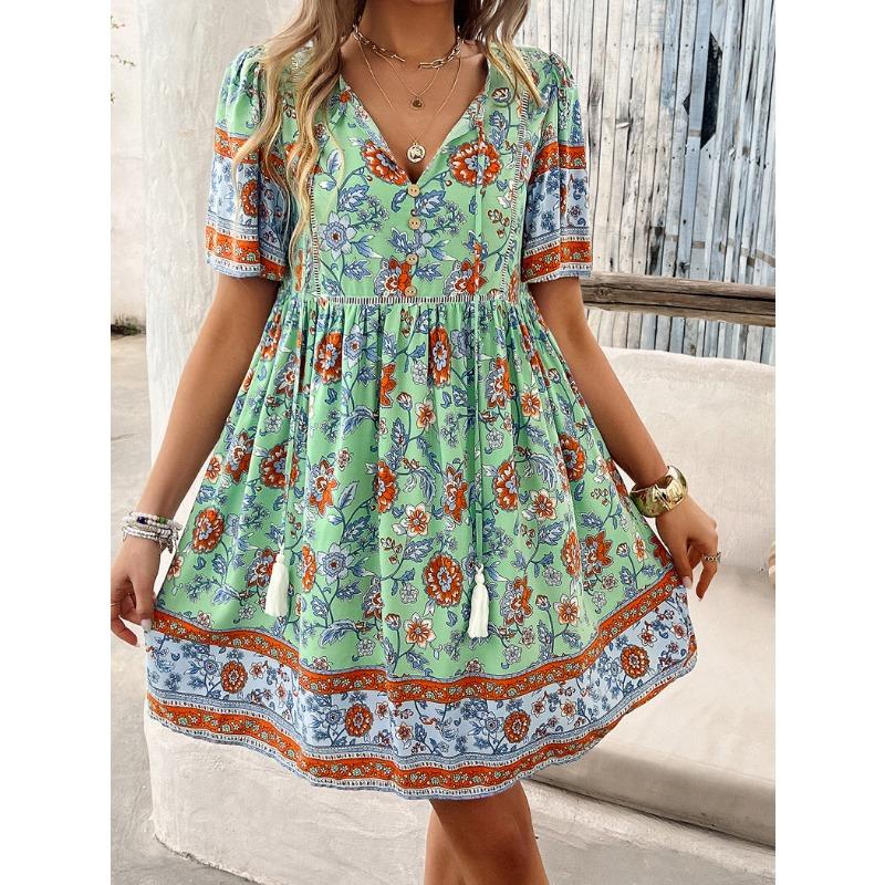 Women's Summer Vacation Printed Short-sleeved Dress