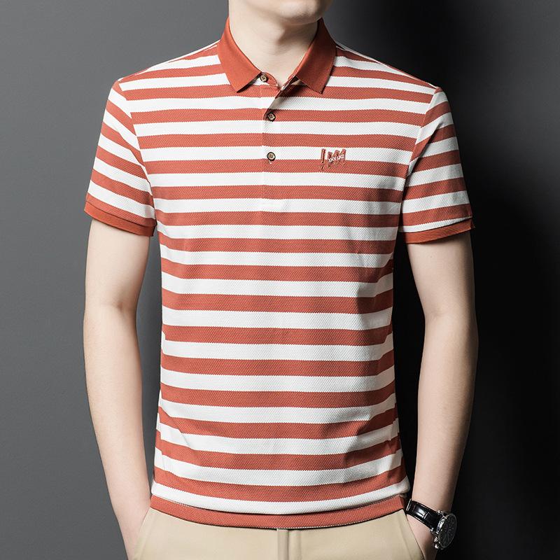 

Дышащая, впитывающая пот мужская рубашка поло с короткими рукавами, летняя новая модная корейская полосатая футболка с короткими рукавами для мужчин XL