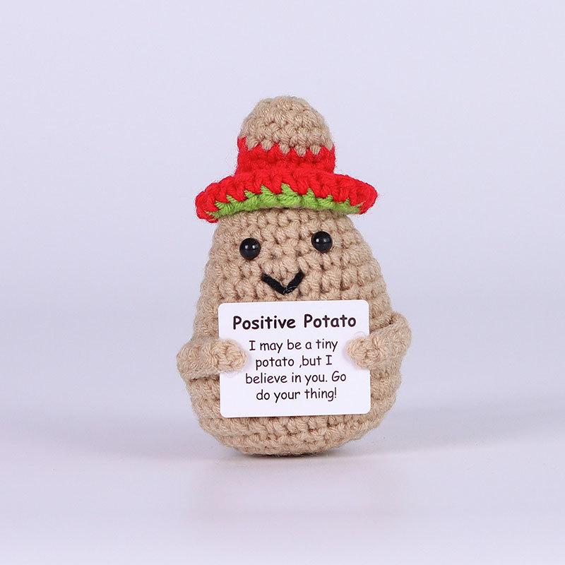 Funny Crochet Positive Energy Shark Doll with Card Home Room Decoration Handmade Wool Knitted Bee Ornament Christmas Party Gift