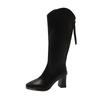 Fashion 2024 Winter Knee-High Boots for Women Square Toe Knight Boots Split Leather Women Shoes High Heels Concise Boots Botas De Mujer