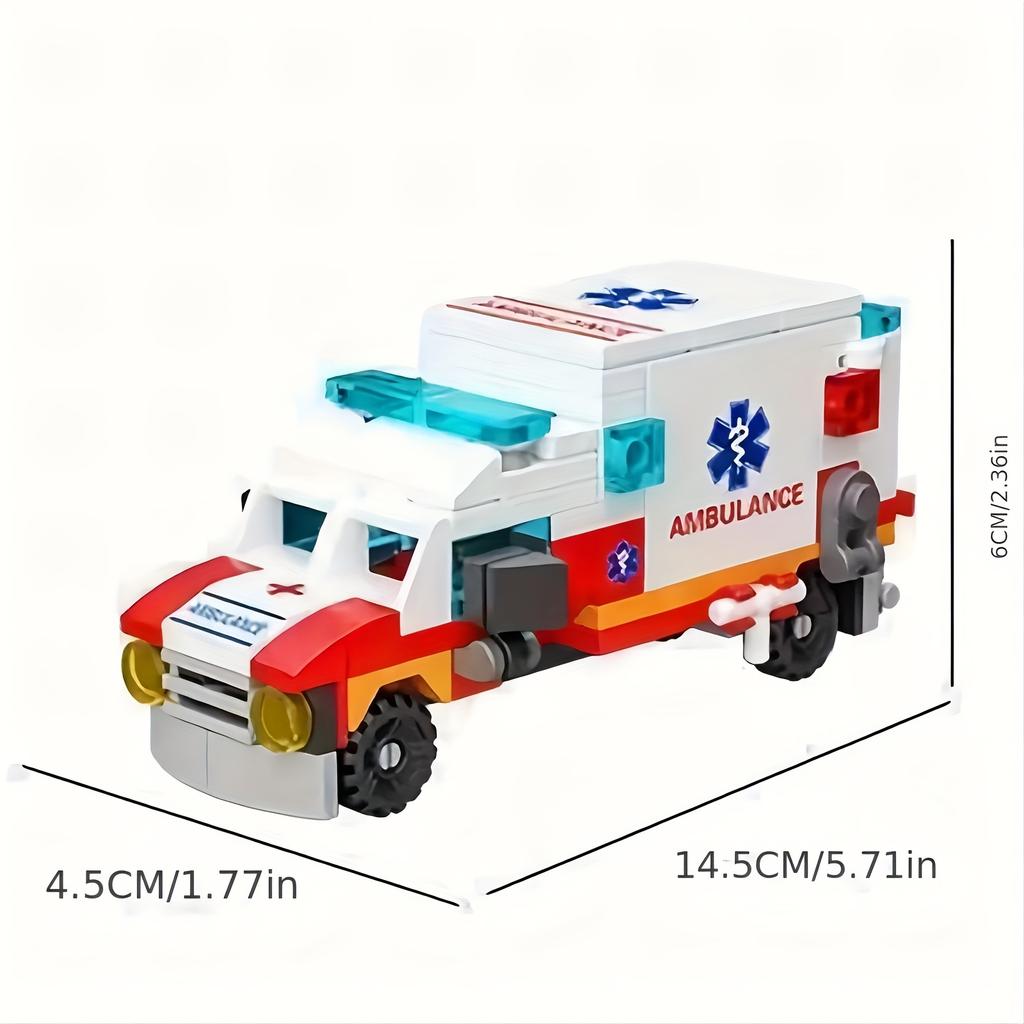 6 In 1 City Ambulance Building Blocks Set - DIY Car Puzzle Building Blocks Kids Birthday Gift Ambulance Toy Decoration Gift