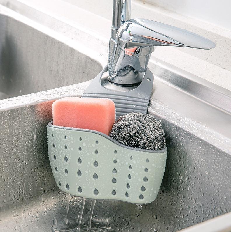 Multifunctional Silicone Kitchen Sink Caddy Sponge Holder Hanging Drain Basket Rack for Faucet & Pool Organizer
