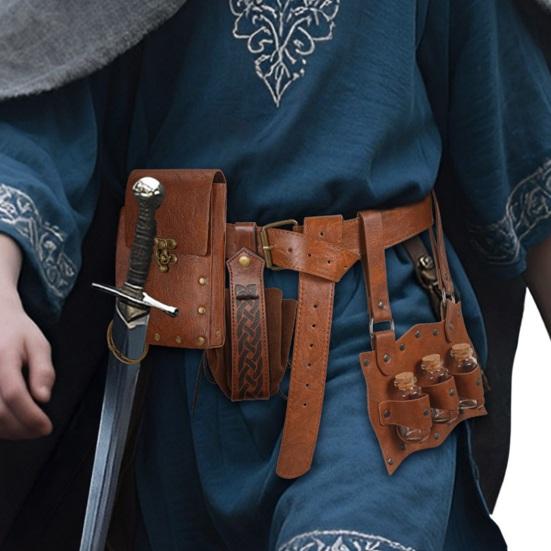 1 Set Renaissance Belt Pouch Retro Coin Purse Skirt Hike Faux Leather Medieval Fanny Pack with Adjustable Waist Strap Casual Waist Bag for Cosplay
