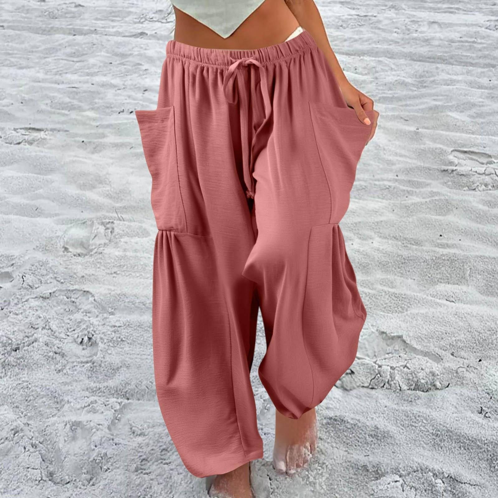 

Женские брюки больших размеров с широкими штанинами и средней талией, летние мешковатые брюки с карманами XL