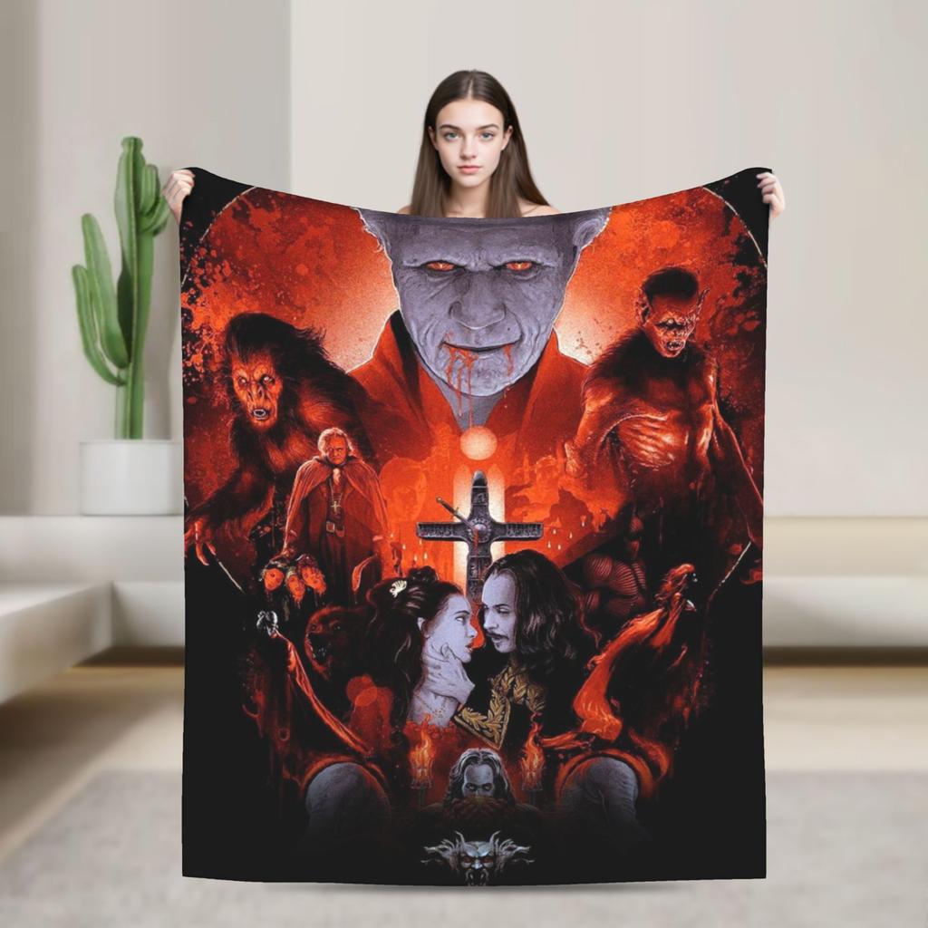Dracula Halloween Blanket  Warm Aesthetic Plush Throw Blanket For Couch Chair Sofa Bed Travel Flannel Bedspread Bed Cover