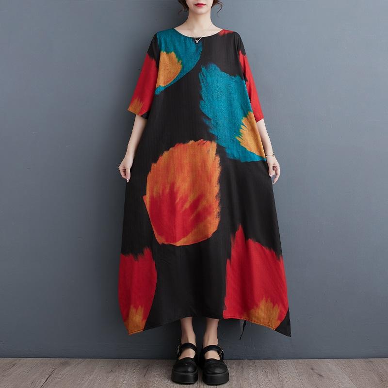Short Sleeve Plus Size Vintage Floral New In Dresses for Women Casual Loose Long Summer Dress