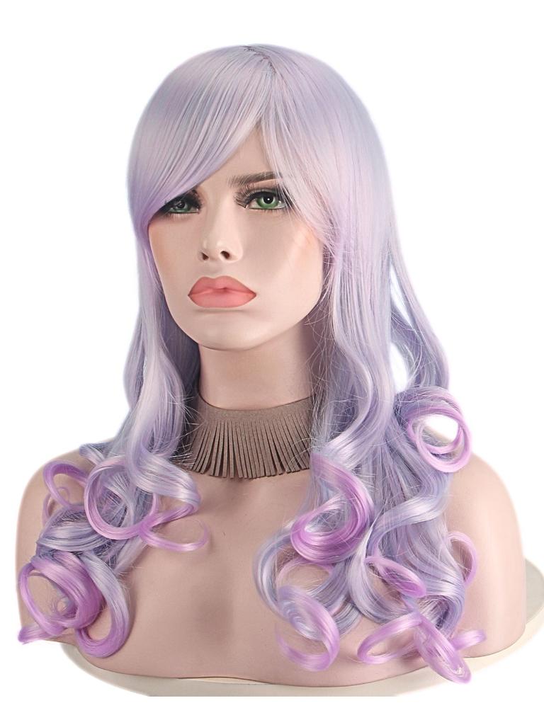 Dreamy purple curly hair wigs with center part bangs high temperature fiber synthetic wigs for women cosplay costume gifts