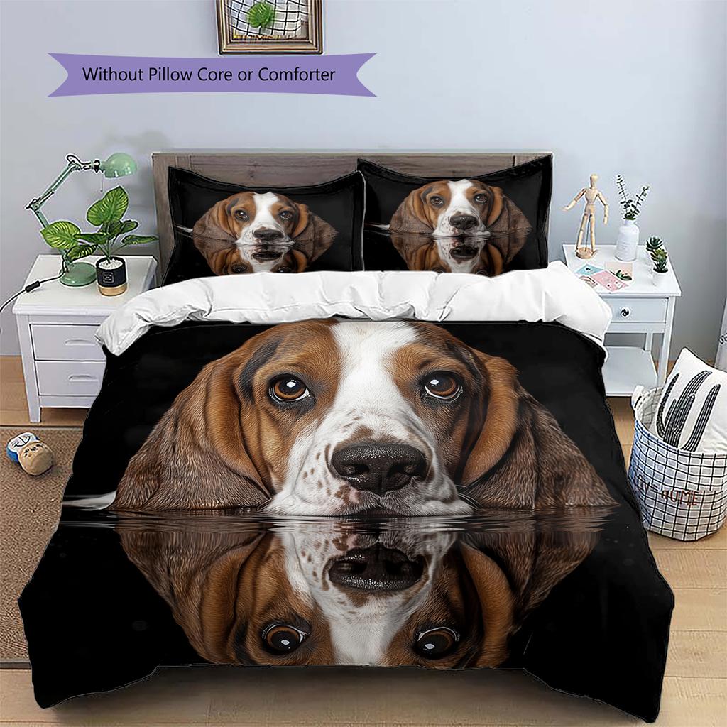 Black Basset Hound Pattern Bedding Home Decoration Birthday Gift (1 * duvet cover + 2 * pillowcase, without core)