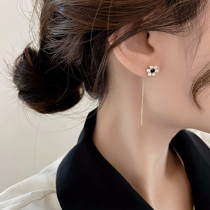 Genuine 925 Sterling Silver Inlay Zircon Pearl Flower Earrings For Women Sterling Silver Jewelry