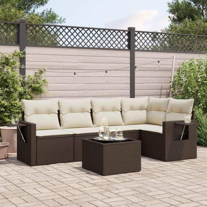 VidaXL Salon de Jardin avec Coussins 6 pcs, Canapés de Terrasse, Ensemble de Meubles de Patio, Mobilier d'Extérieur, Marron 3220142