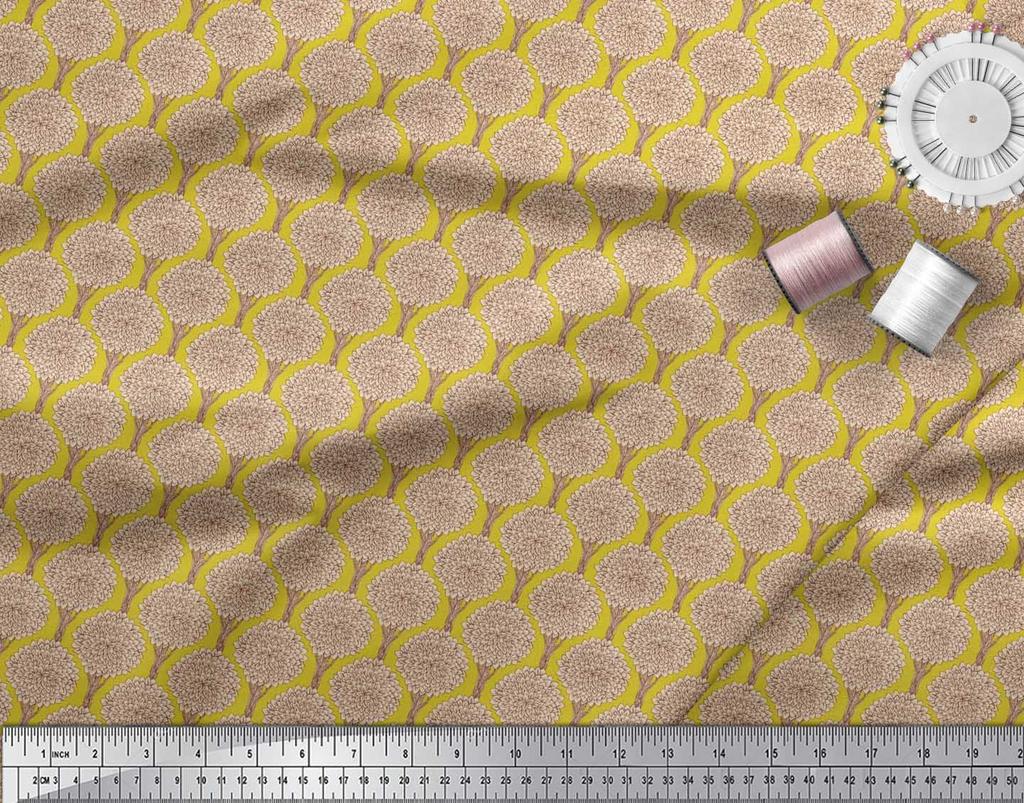 Soimoi Japan Crepe Satin Fabric Floral & Tree Print Fabric by the metre 42 Inch