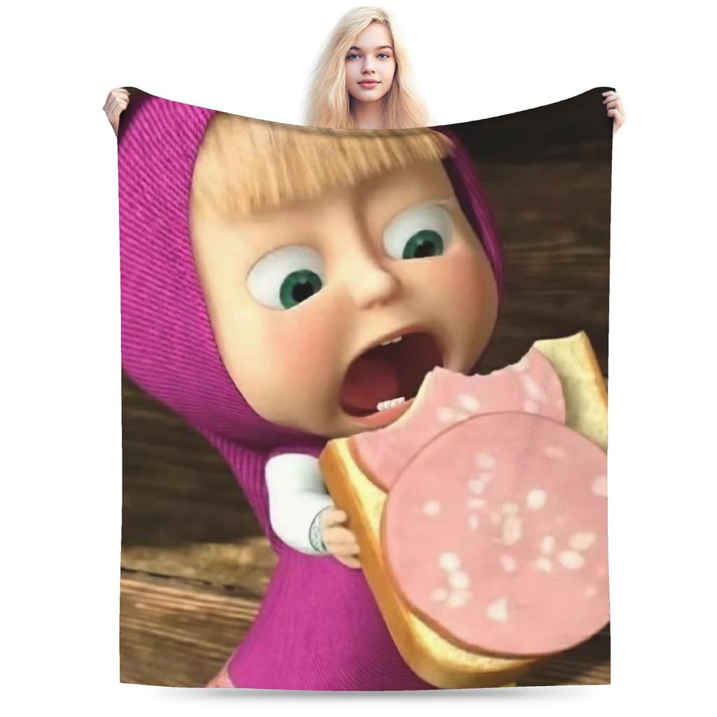 Coperta M-Masha e Orso Morbida Novità Peluche Biancheria da Letto Plaid Per Bambine Bambini Esterno Flanella Copriletto Coperta da Letto