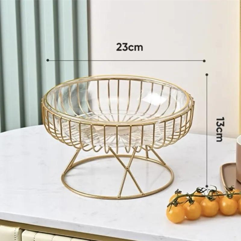 Light Luxury High Foot Fruit Plate Plastic Metal Home Living Room Candy Snacks Storage Decoration