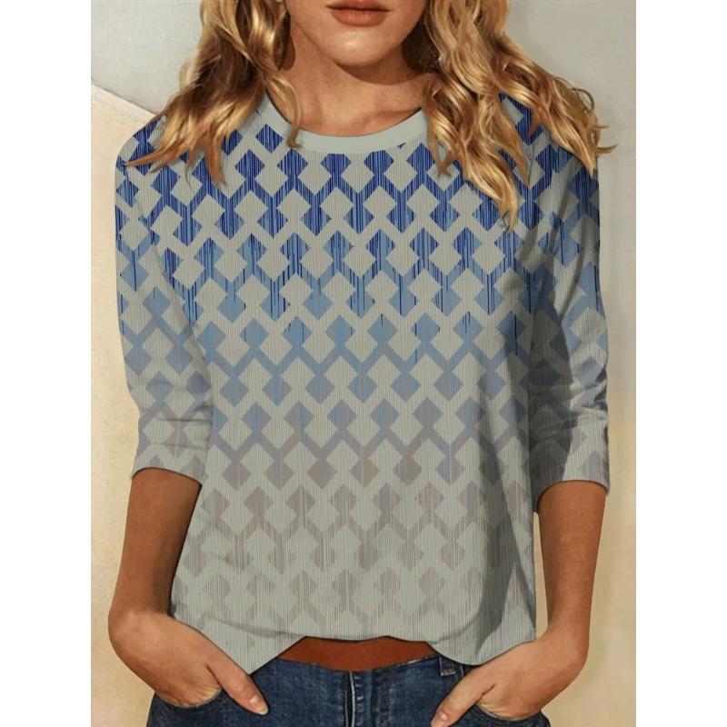 Summer Women's 3D Printed Crew Neck Long Sleeve T-Shirt Fashion Versatile Trend Breathable Casual