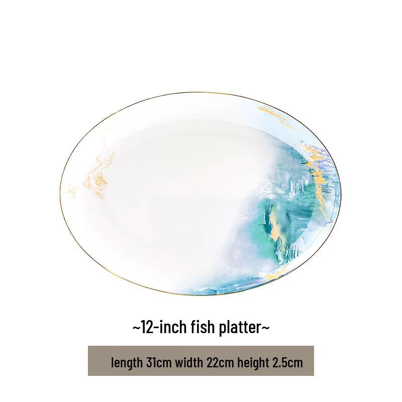 Juns ShiqinLB Scenic Ceramic Dinnerware Set 12-inch Fish Plate